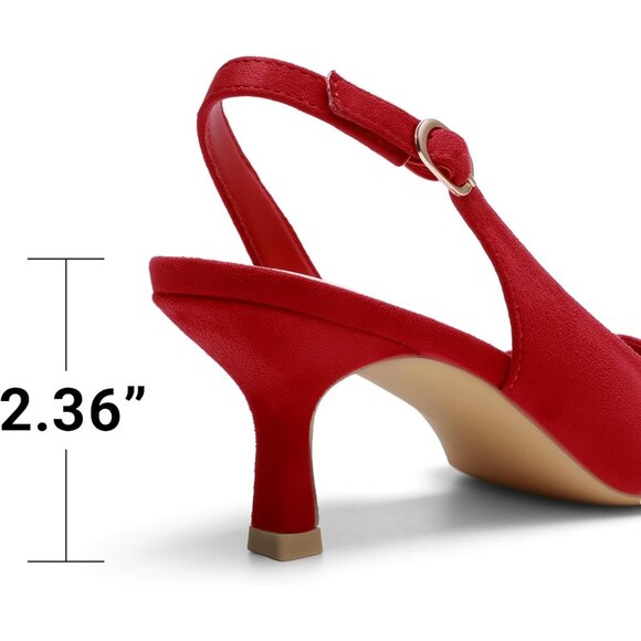 Women's Red-Suede Slingback Pointed Toe Low Pumps Casual Stylish Kitten Heel - Picture 6 of 6